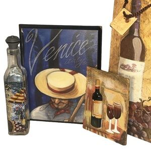 Lot of Kitchen Decor Wine Bar Accessories Set of 4 Rustic Italian wall art